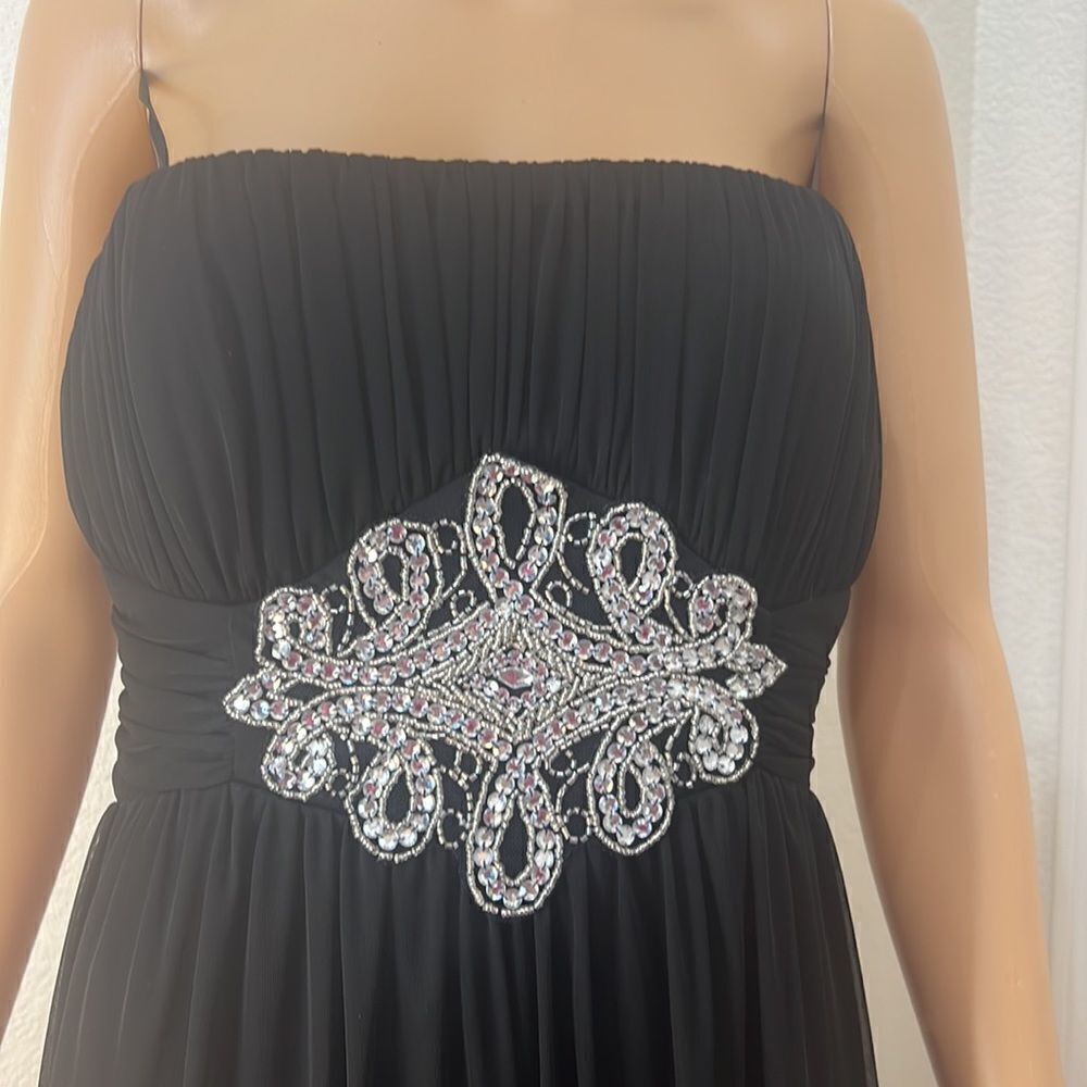 City Triangle Dress Size 10 Black Sleeveless Rhinestone Slimming Ruched Maxi - Picture 3 of 10